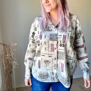 Top & Co. Vintage Cheetah Button Up Animal Print Retro Shirt